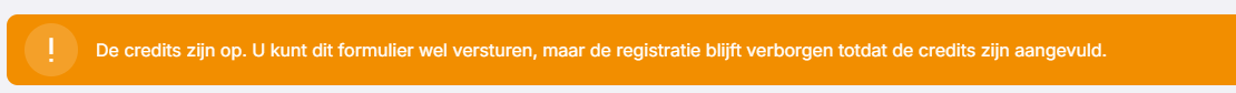 De melding die de invuller ziet als de credits op zijn.