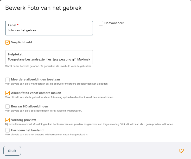 De instellingen van het element Foto