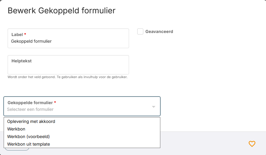 De instellingen van het element Gekoppeld formulier