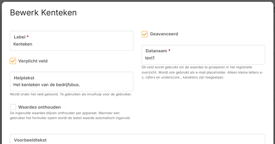 Onder Geavanceerd vind je de Datanaam.