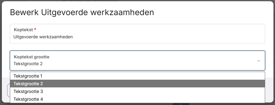 De instellingen van het element Koptekst.