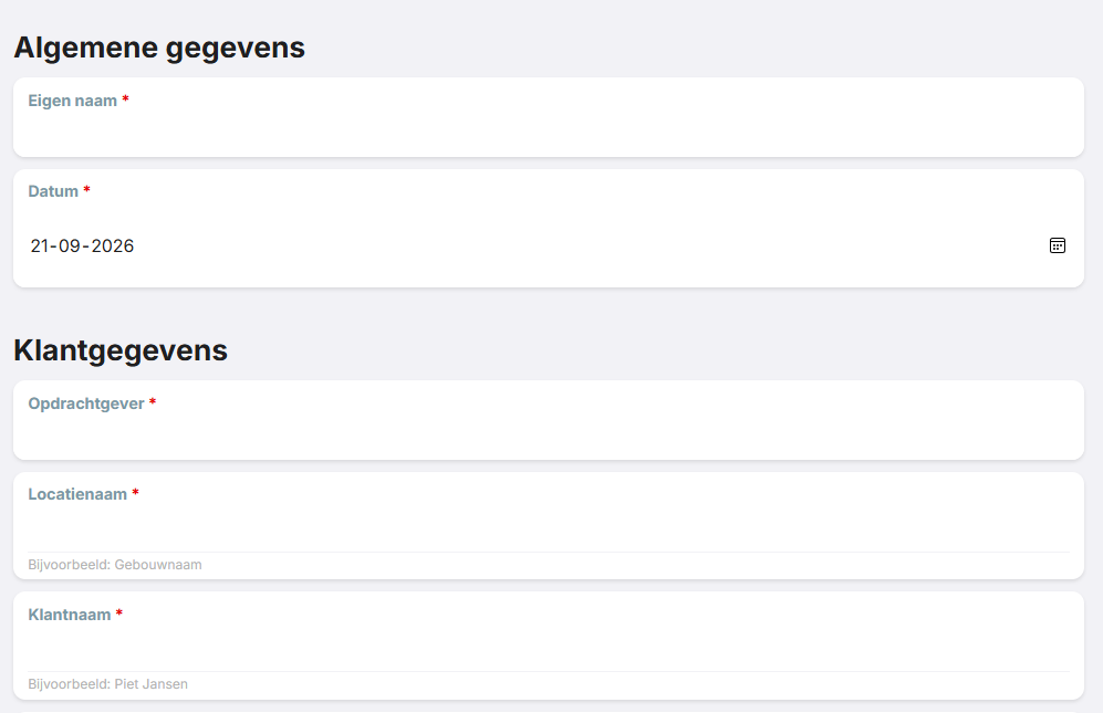 Kopteksten verdelen het formulier in overzichtelijke blokken.