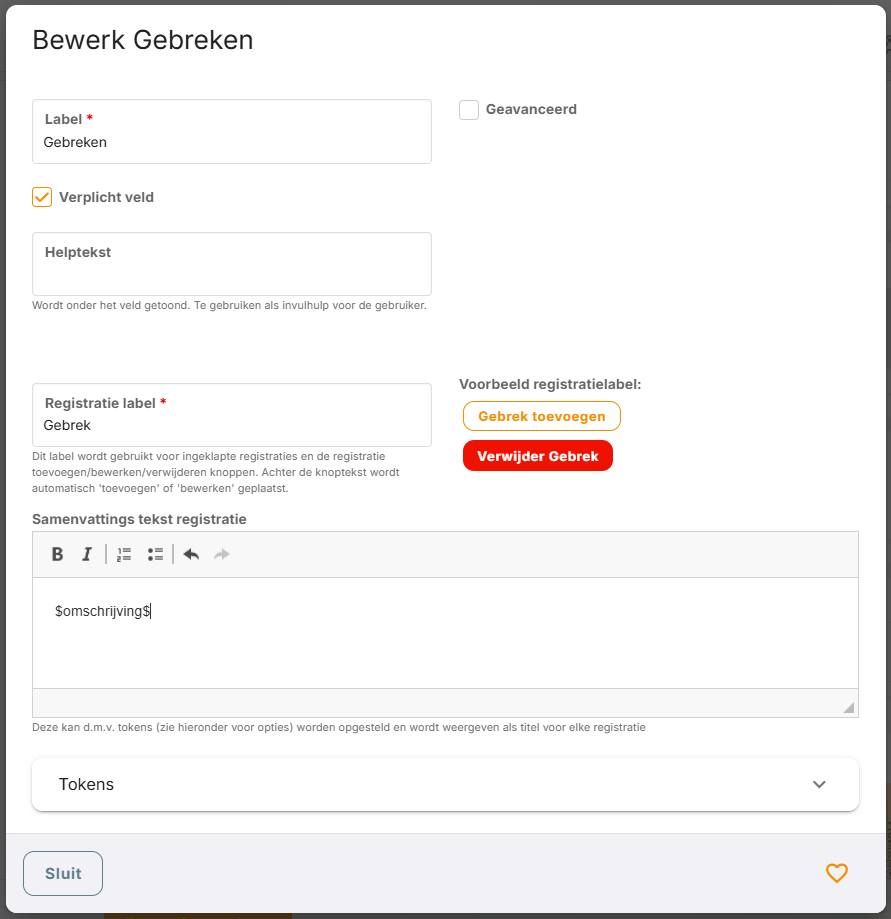 De instellingen van het element Subformulier