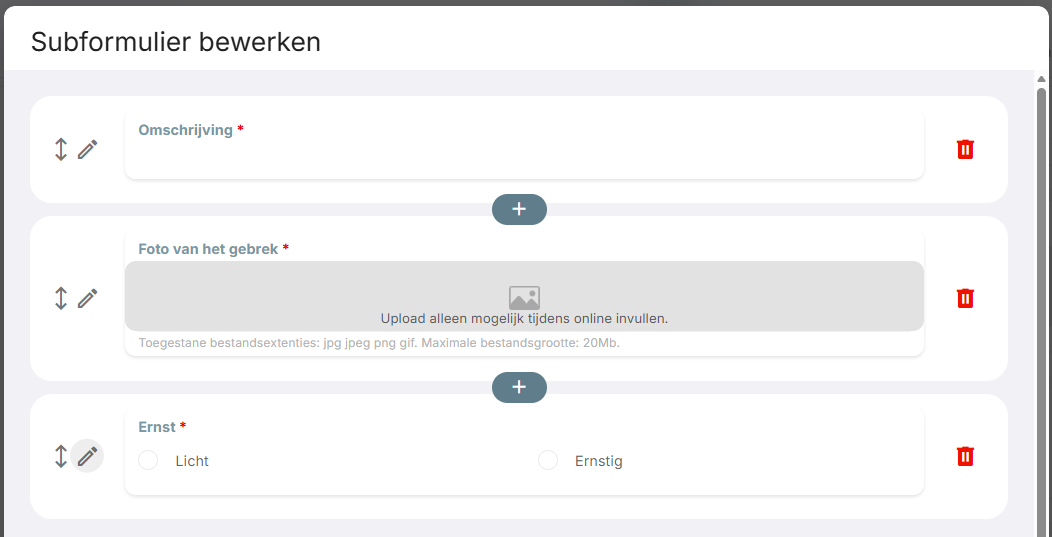 De elementen van het subformulier bouwen