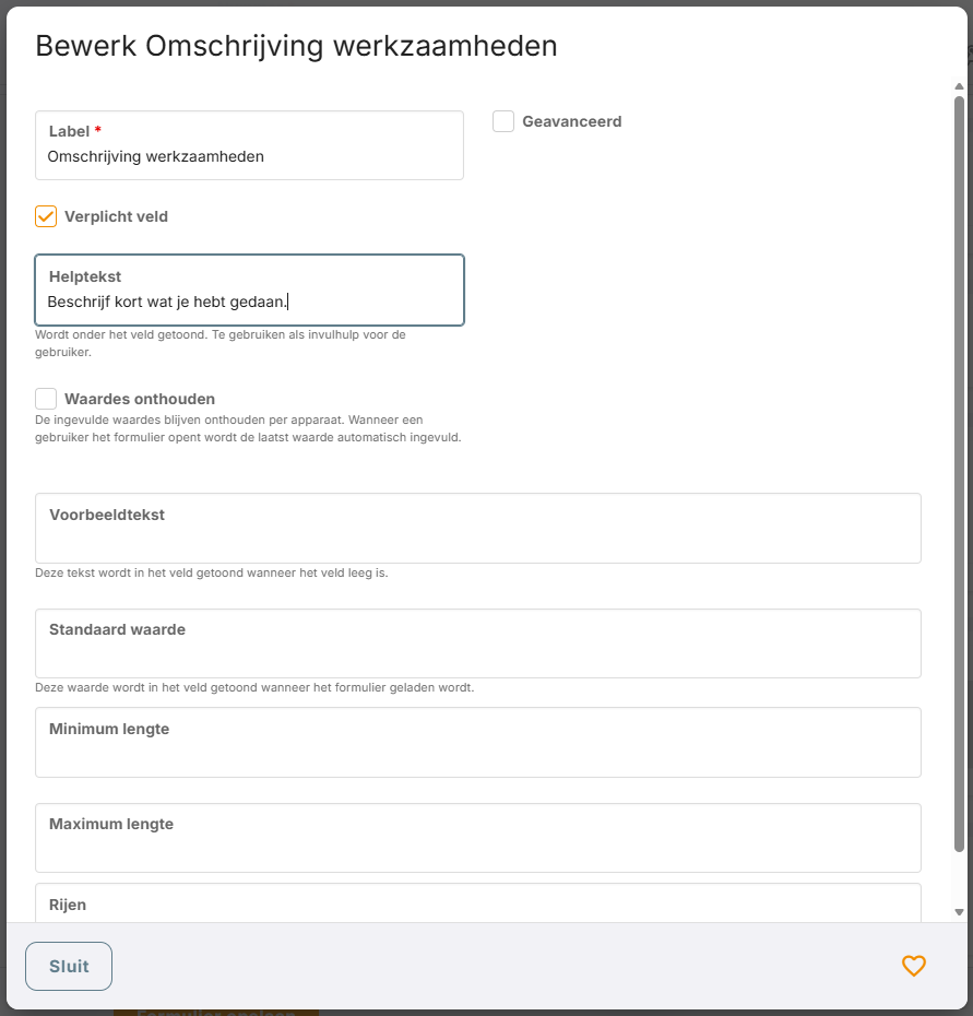 De instellingen van een Tekstvlak.