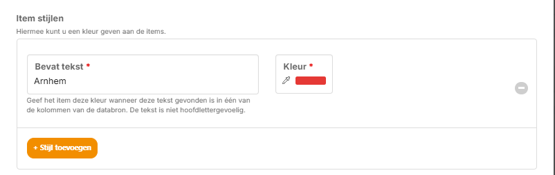 Een stijl: items met de tekst Arnhem krijgen een rood bolletje.