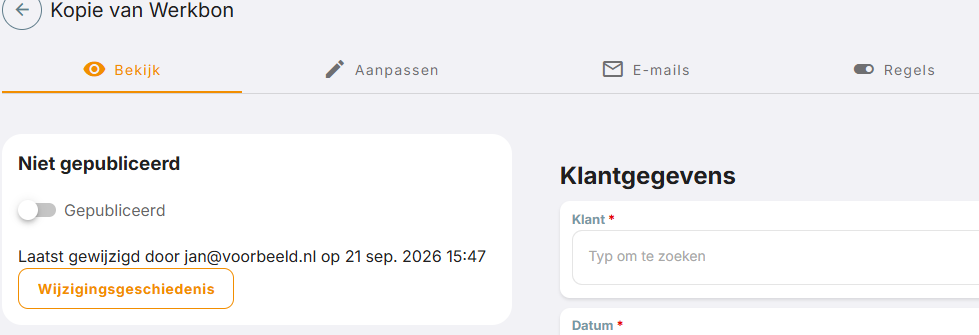 De kopie heet Kopie van ... en is nog niet gepubliceerd.