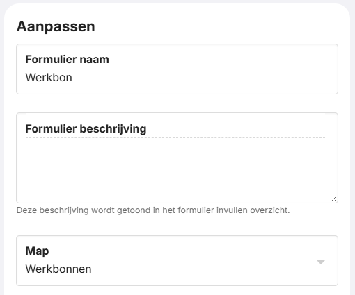 Naam, beschrijving en map pas je aan op de tab Bekijk.